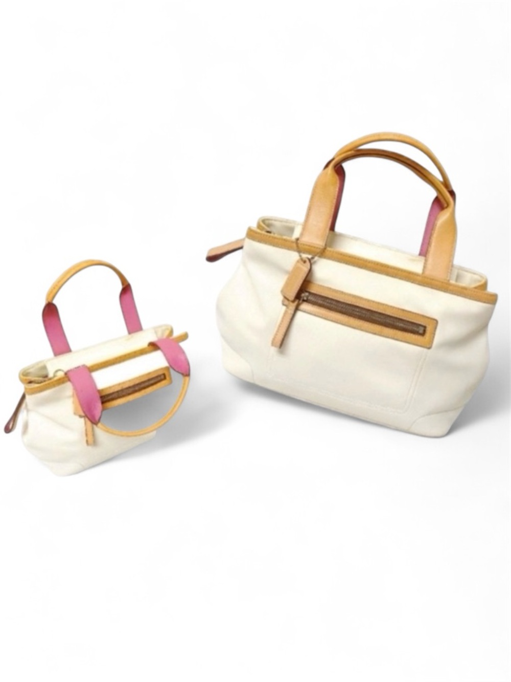 Coach Hampton Mini Tote 4275 White Pink Nylon Leather Strap Y2K Bag